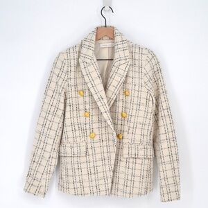 Bishop and Young Parker Tweed Blazer Double Breasted Windowpane Cream Women's S